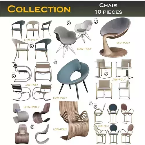 Chair 10 pieces 3d model Low-poly 3D model
