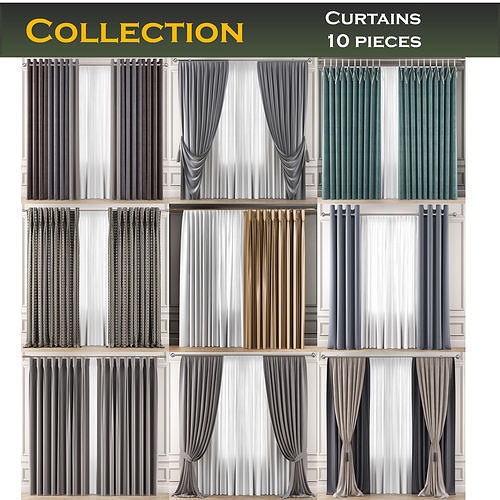 Curtains 10 pieces 3d model Low-poly 3D model
