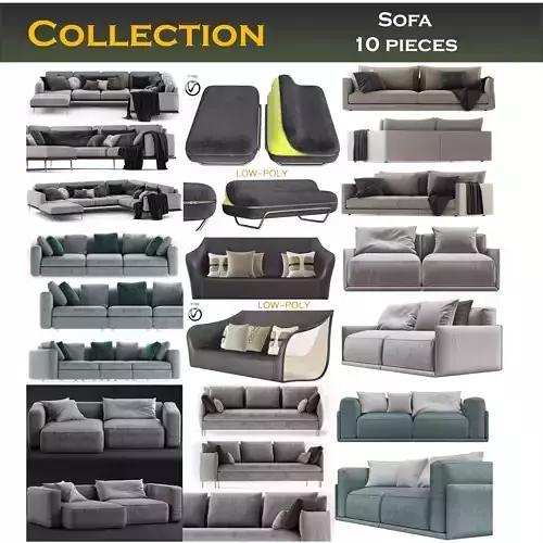 Sofa 10 pieces 3d model Low-poly 3D model