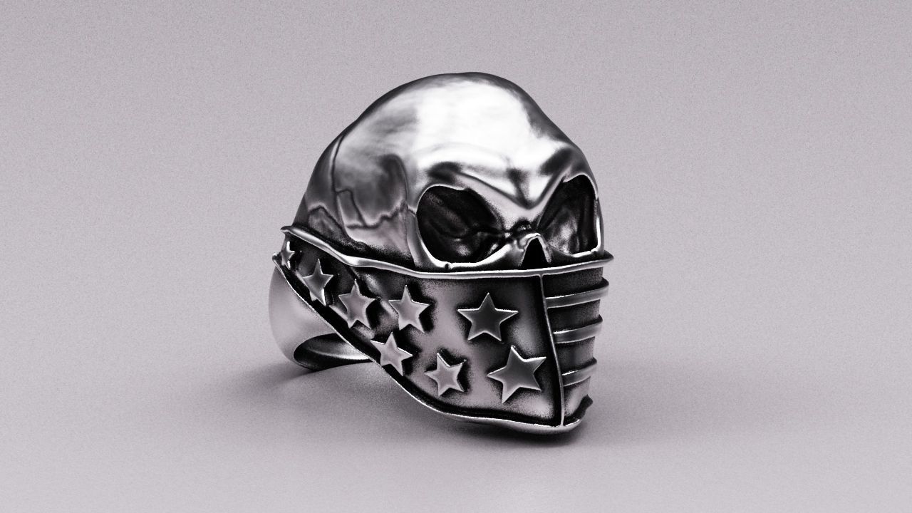 Skull ring American 3D print model_2