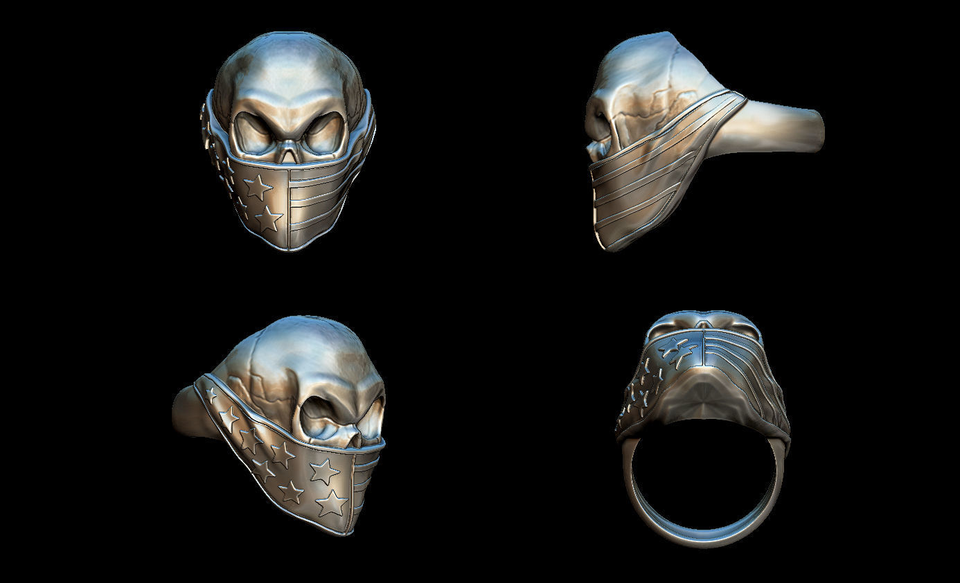 Skull ring American 3D print model_3