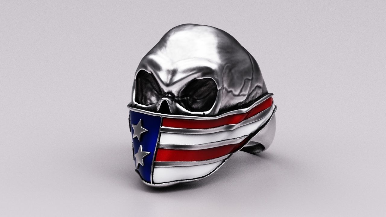 Skull ring American 3D print model_4