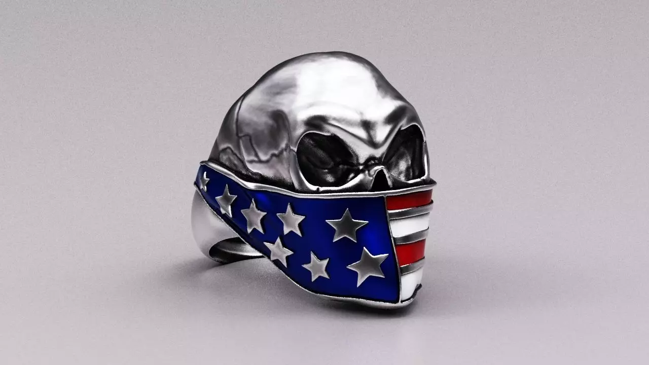 Skull ring American 3D print model_0