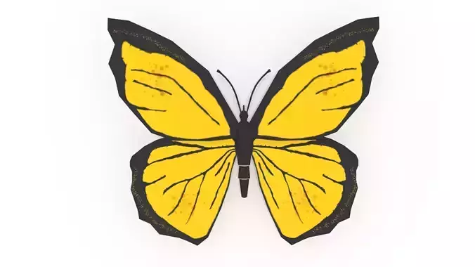 Low Poly Cartoon Yellow Butterfly