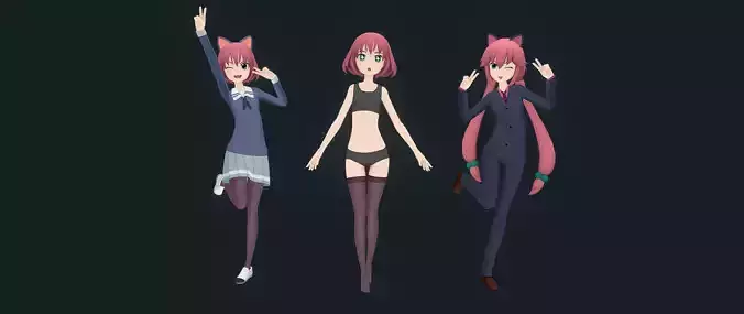Rigged Anime Girl - Outfits and Expressions 3D model