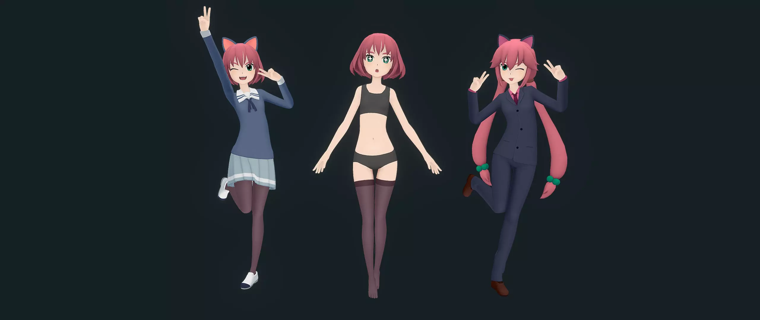 Rigged Anime Girl - Outfits and Expressions 3D model_0