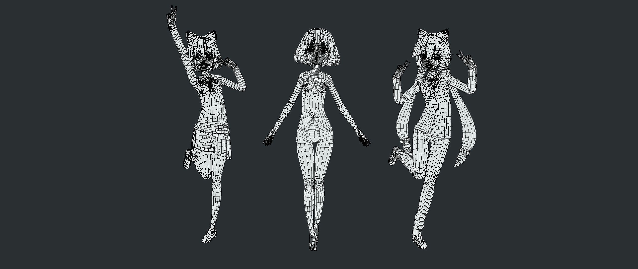 Rigged Anime Girl - Outfits and Expressions 3D model_1
