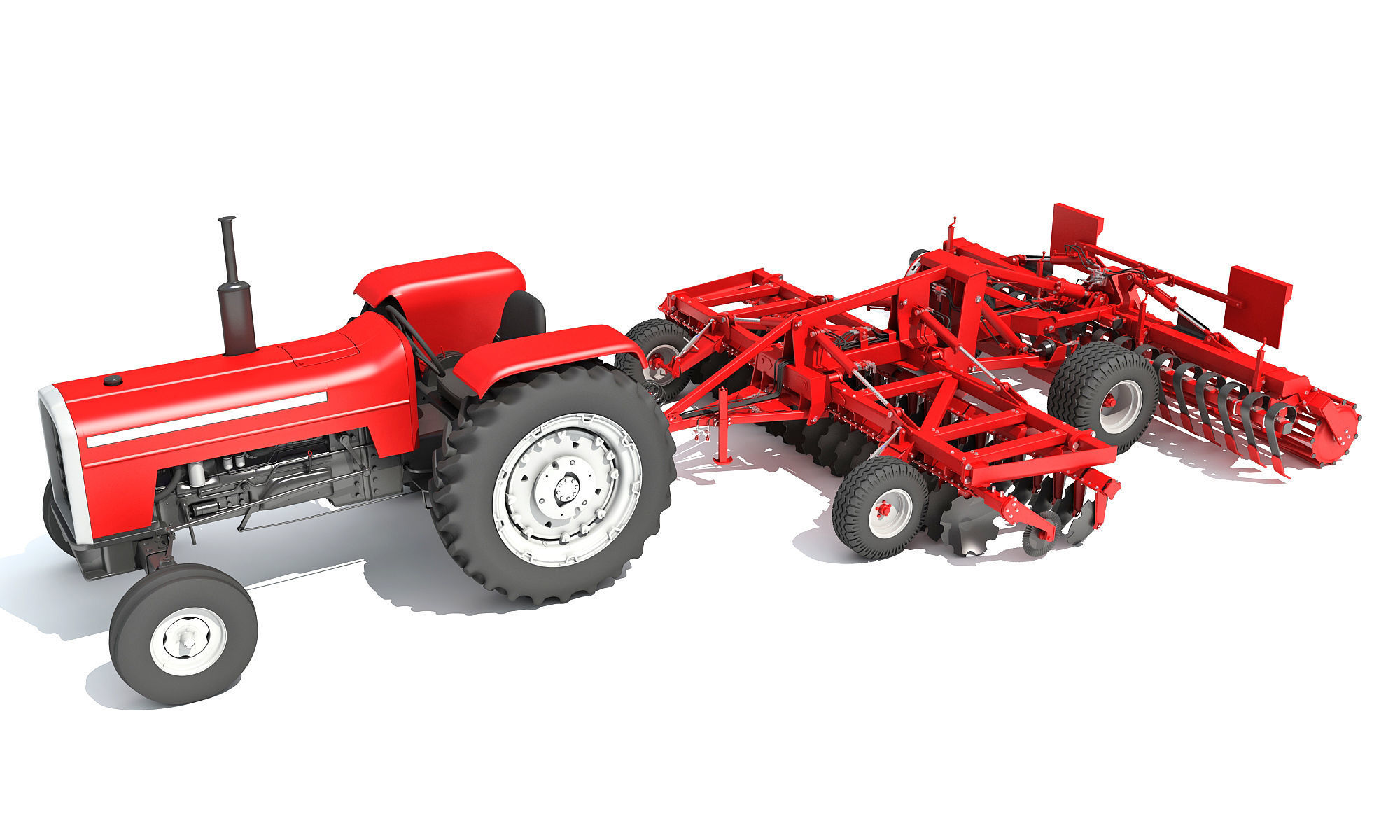 Tractor with Disc Harrow 3D model_1