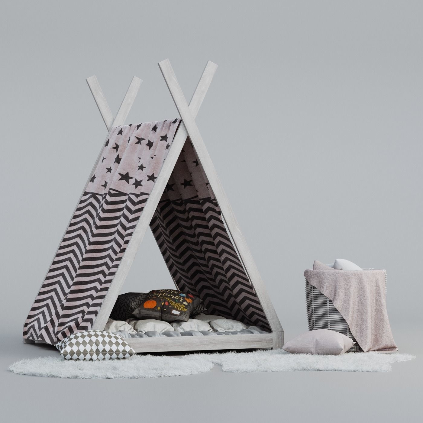 Childrens Wigwam and Decor Set 3D model_2