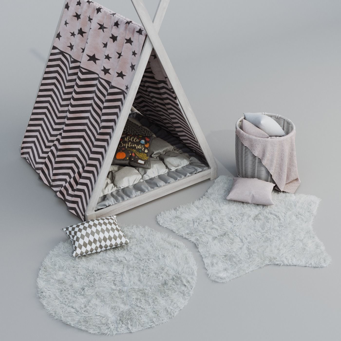 Childrens Wigwam and Decor Set 3D model_1