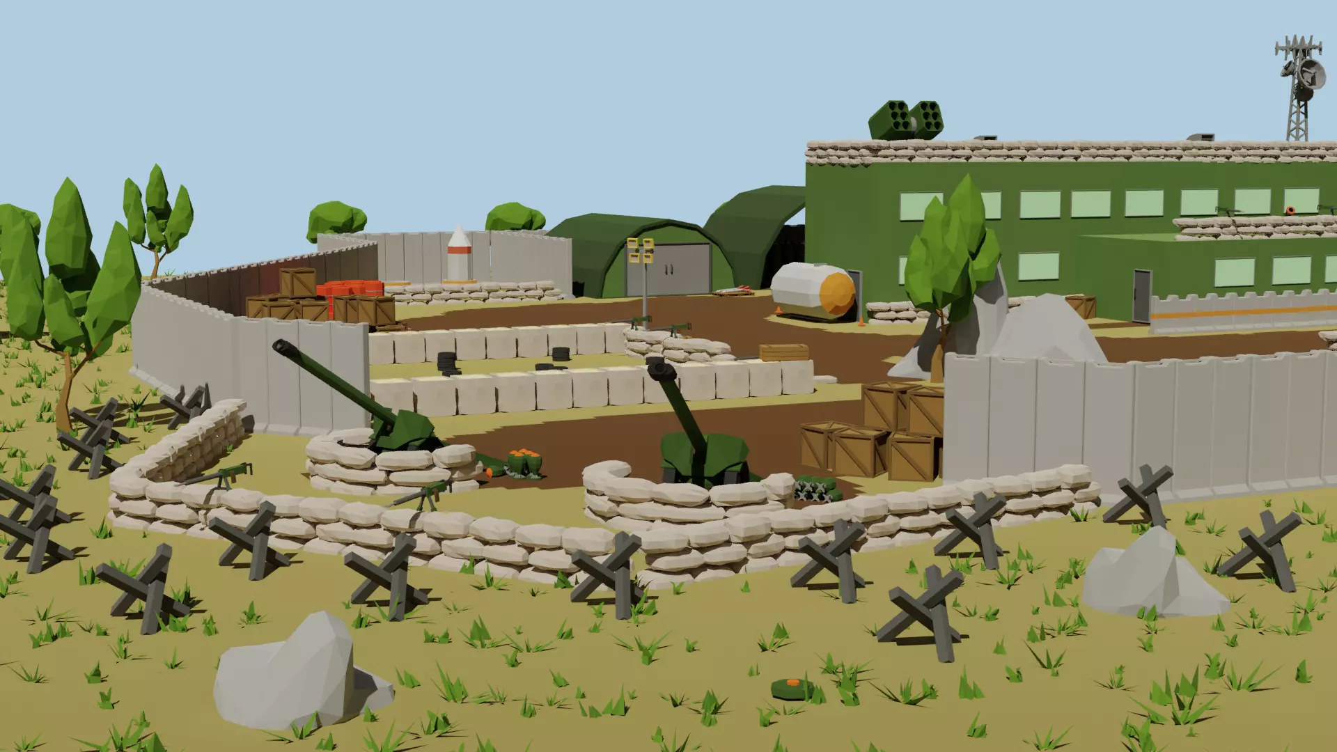 Low poly Military Base Low-poly 3D model_0