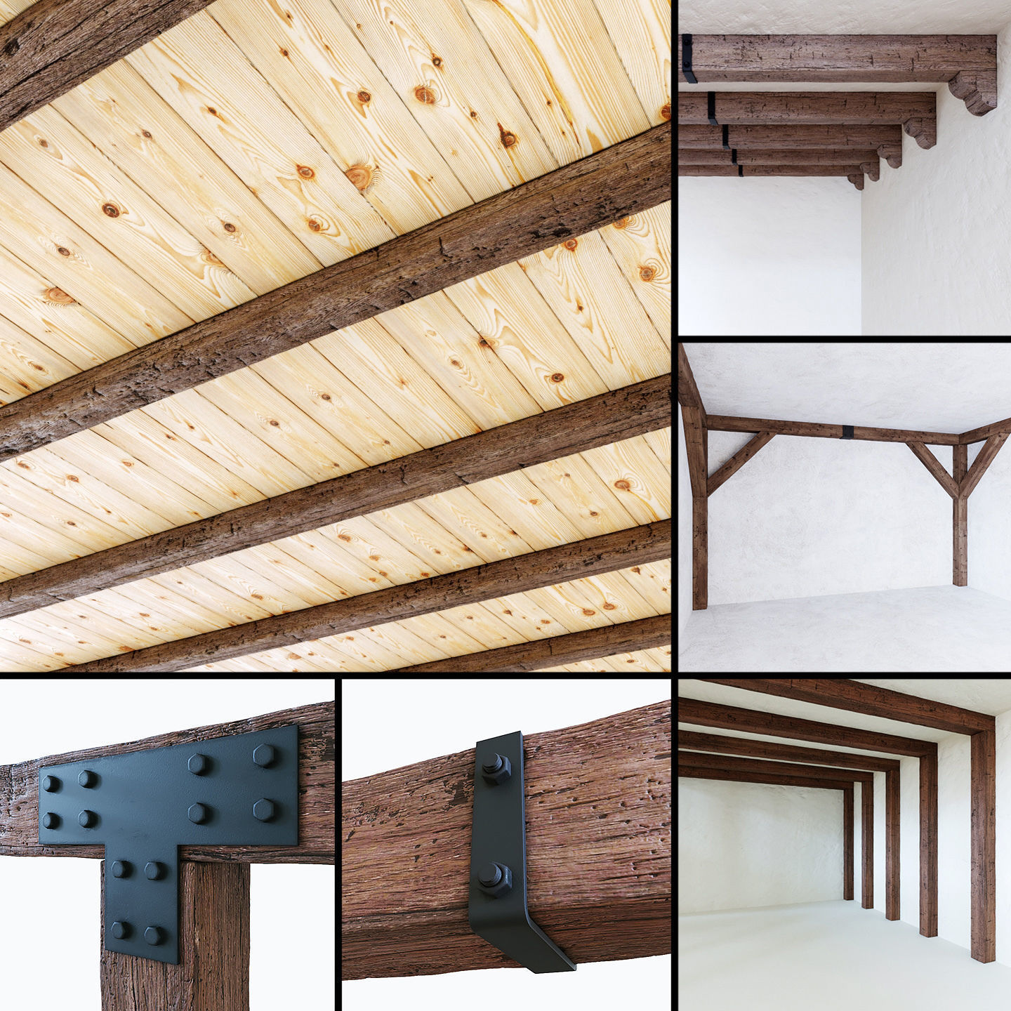 Wooden beams collection 3D model