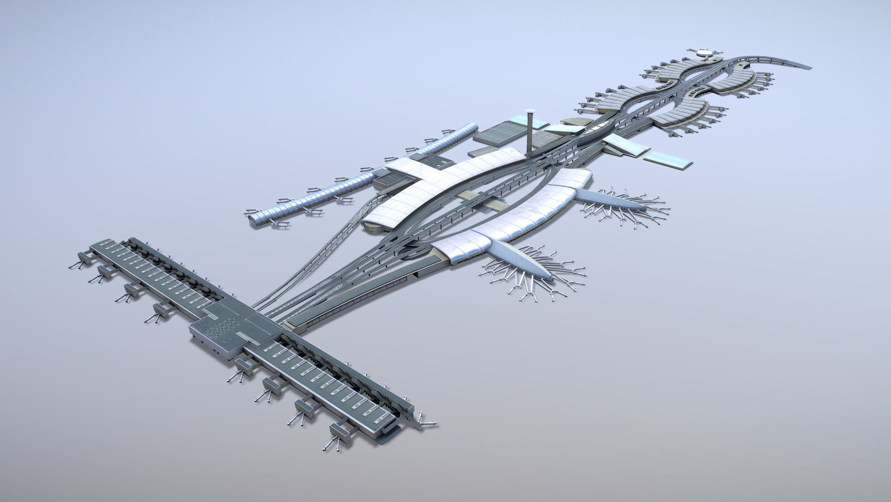 Airport Terminal LFPG Terminal2 Charles de Gaulle Airport Low-poly 3D model_2
