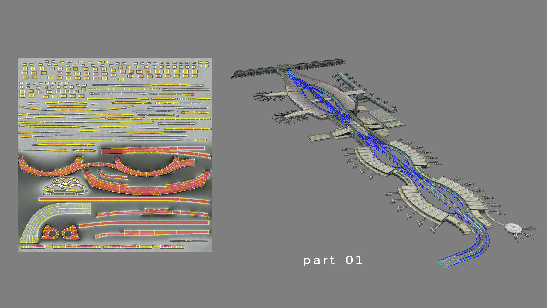 Airport Terminal LFPG Terminal2 Charles de Gaulle Airport Low-poly 3D model_30