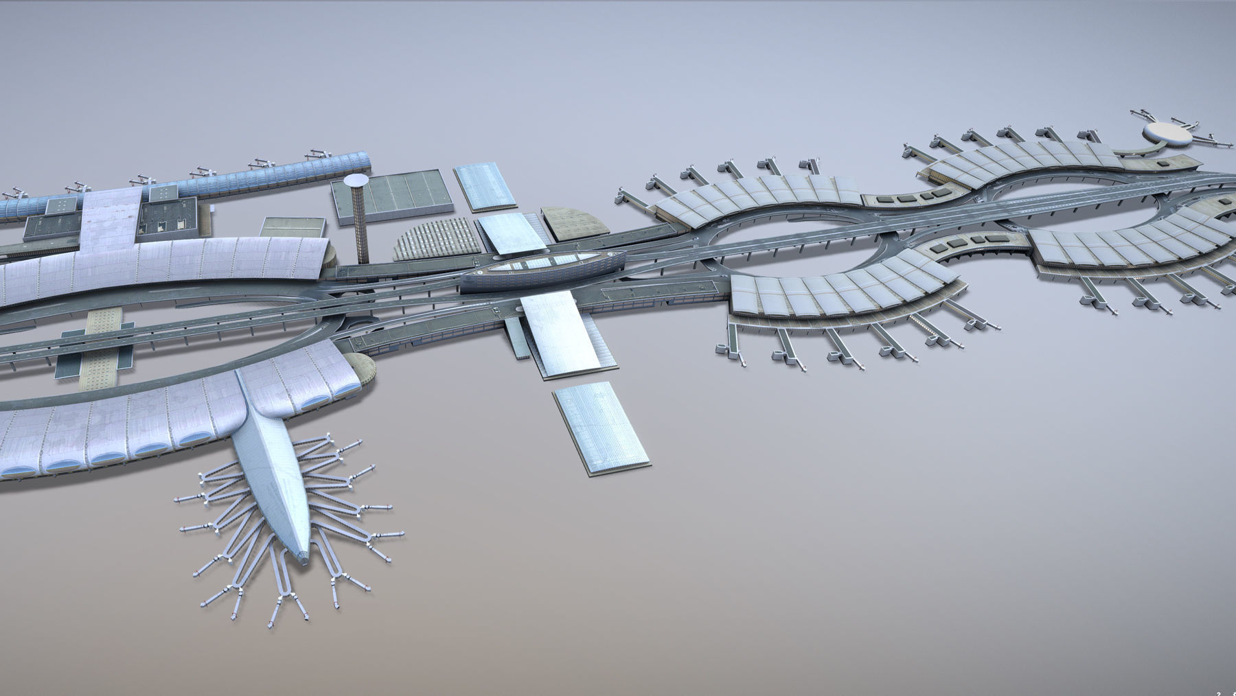 Airport Terminal LFPG Terminal2 Charles de Gaulle Airport Low-poly 3D model_10