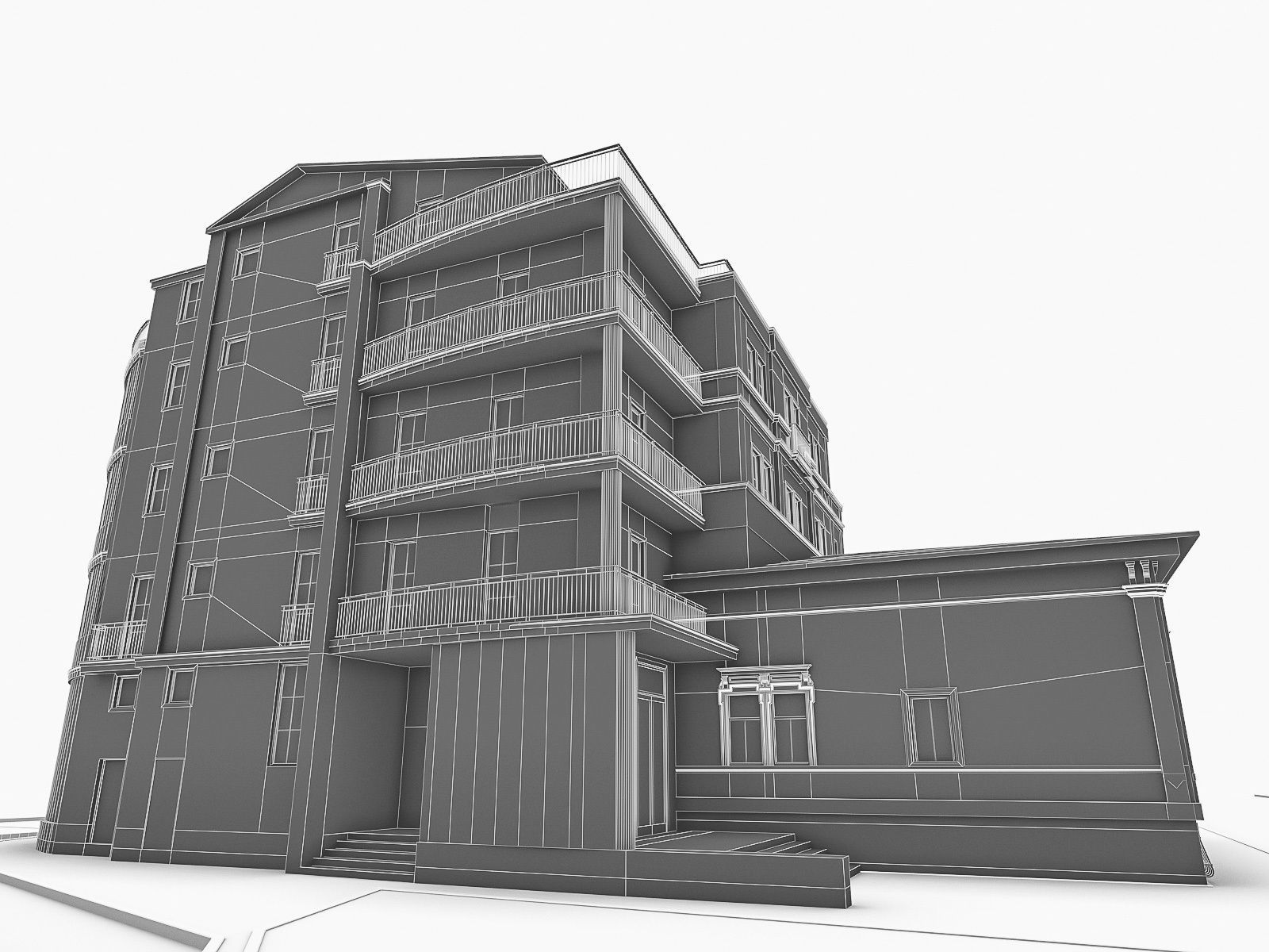 Residential Building 02  Low-poly 3D model_10