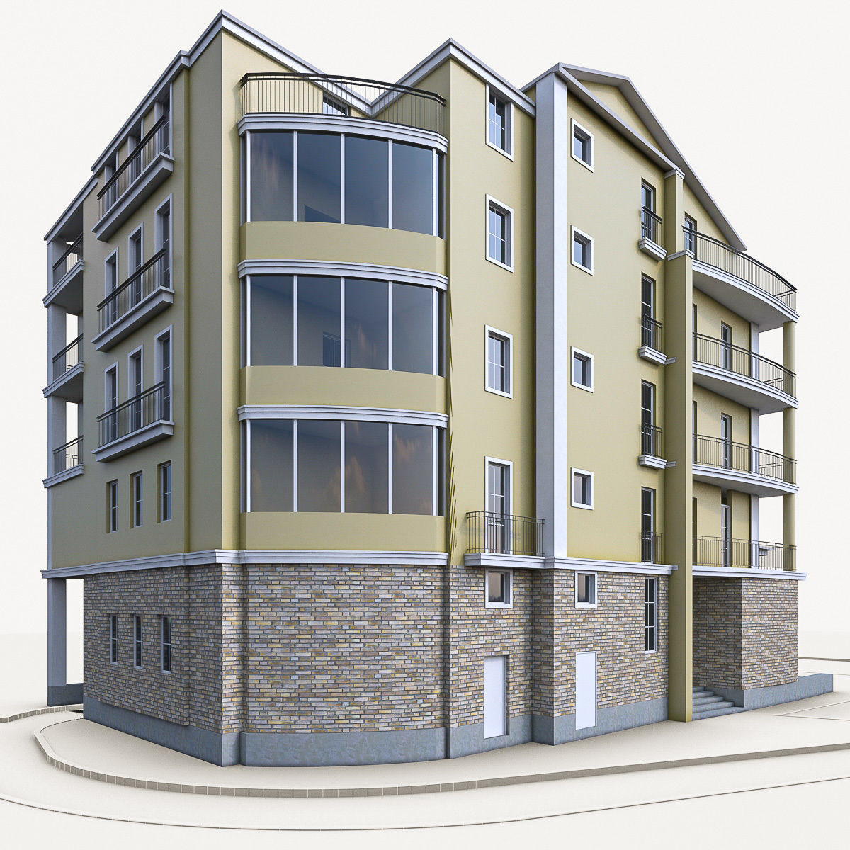 Residential Building 02  Low-poly 3D model_1