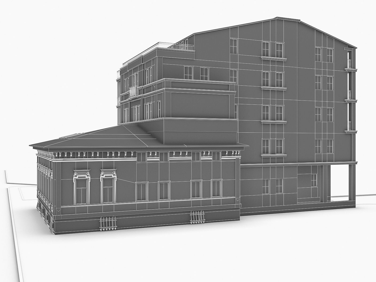 Residential Building 02  Low-poly 3D model_6