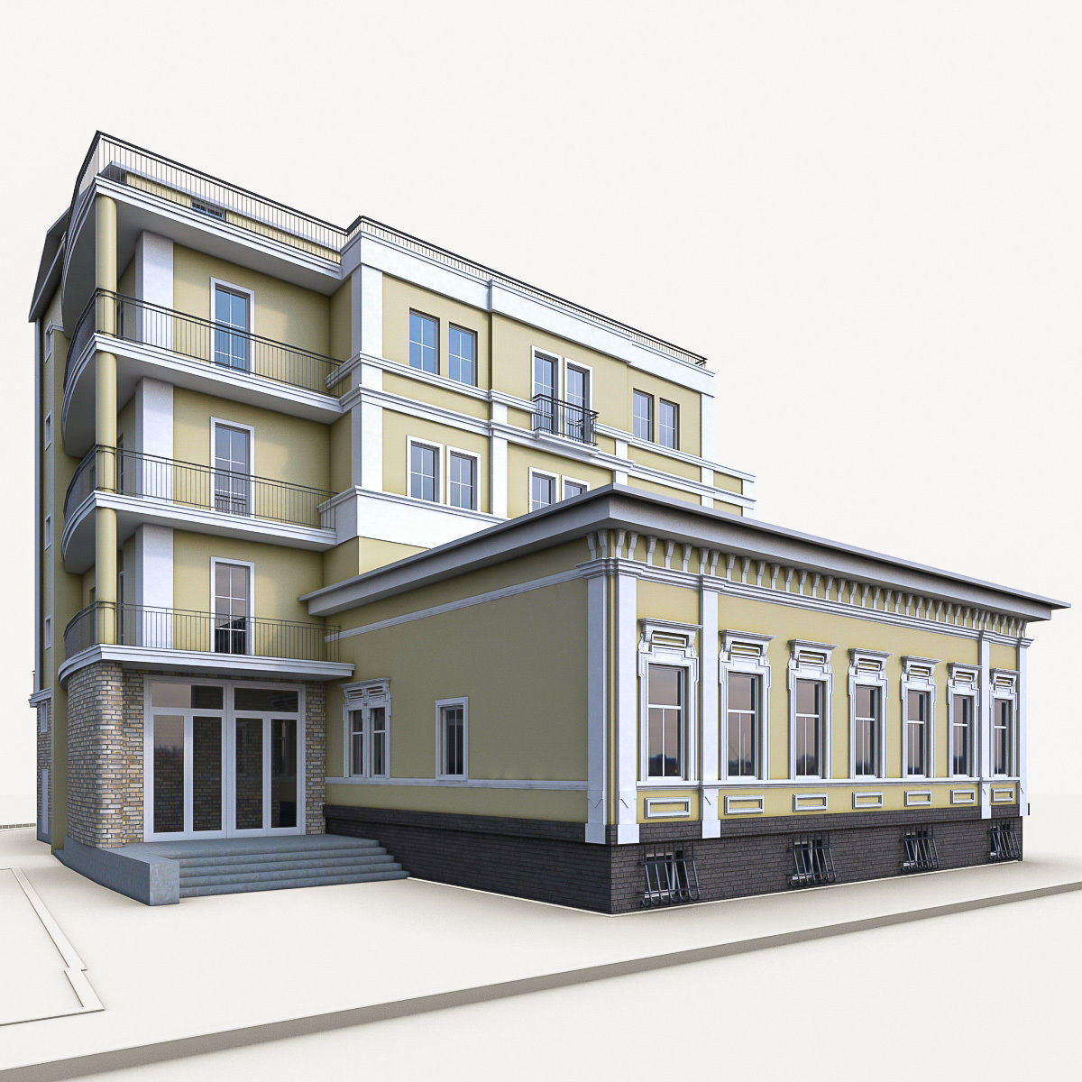 Residential Building 02  Low-poly 3D model_3