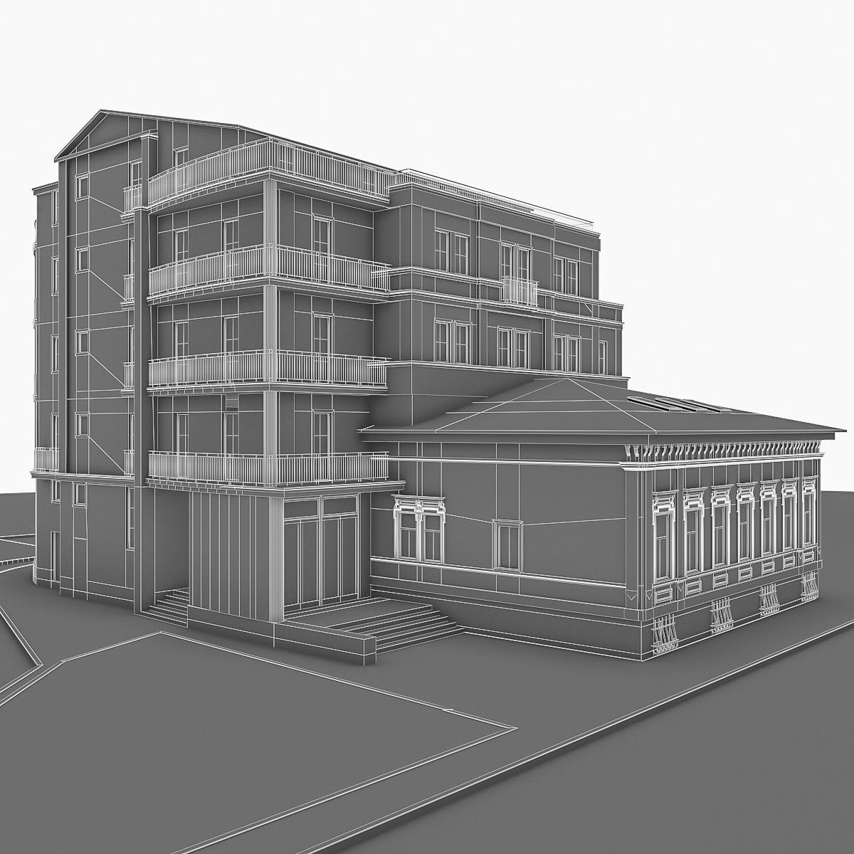 Residential Building 02  Low-poly 3D model_4