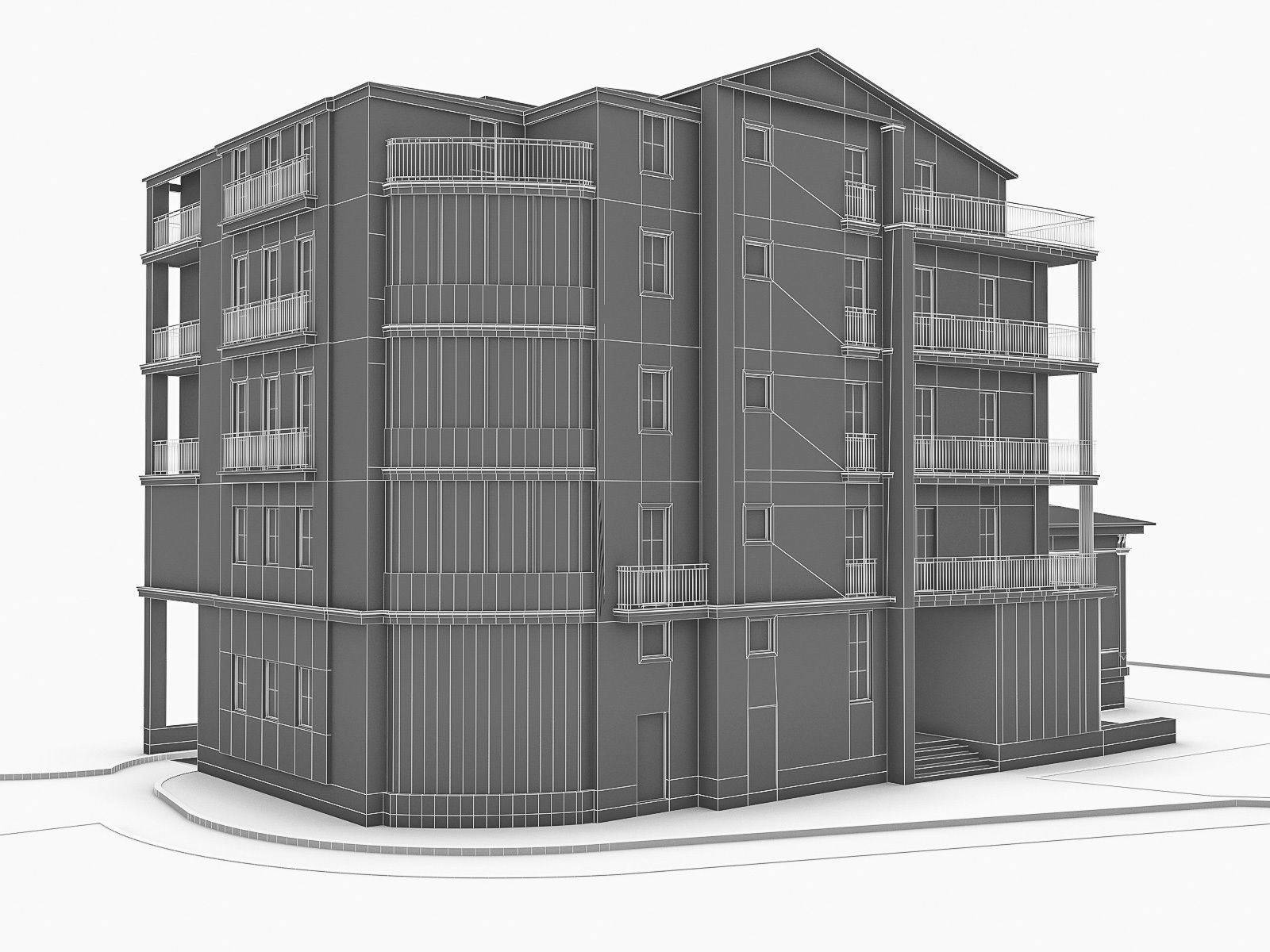 Residential Building 02  Low-poly 3D model_7