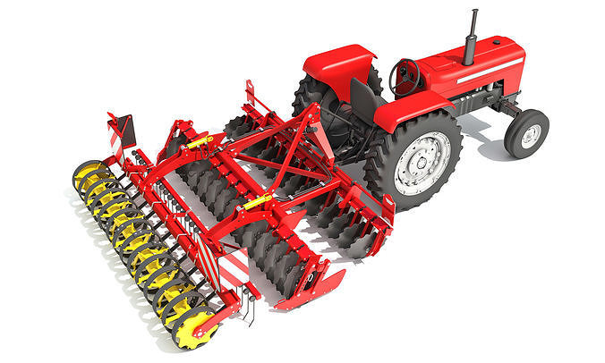 Tractor with Disc Harrow 3D model