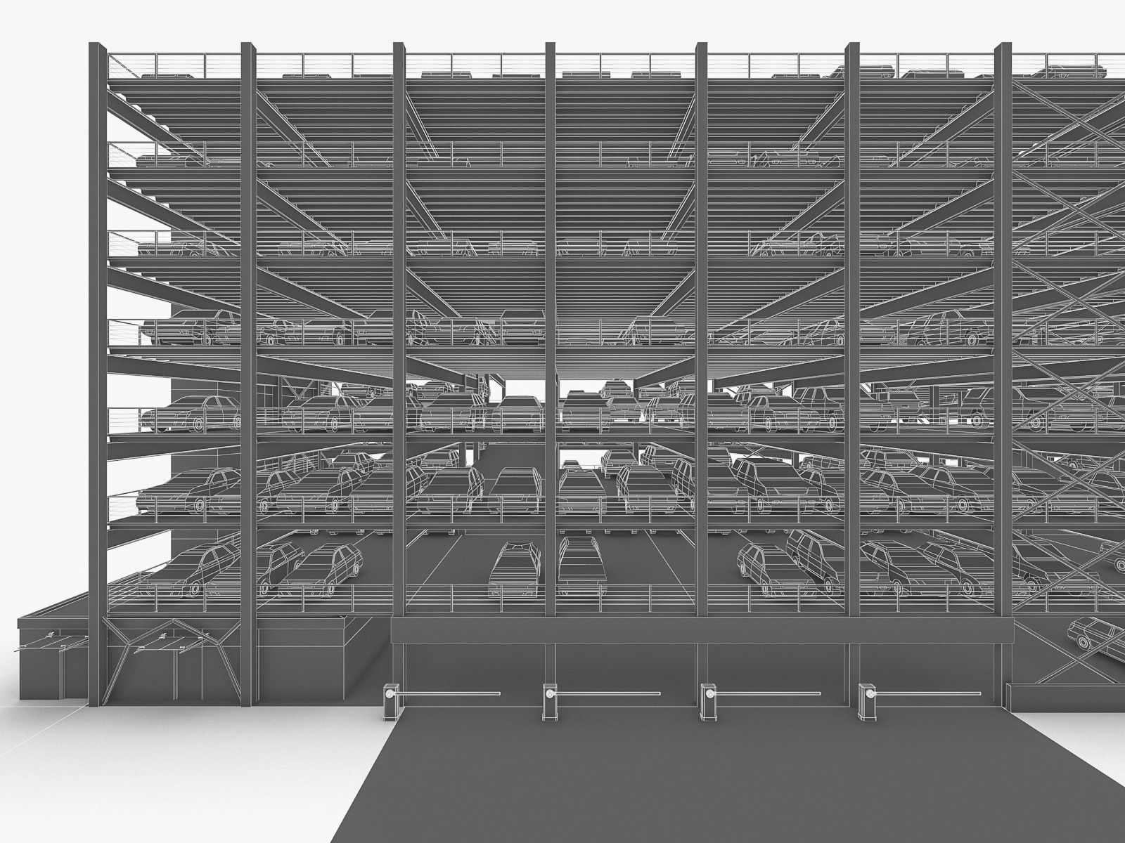 Multistory Parking Garage 01  Low-poly 3D model_8