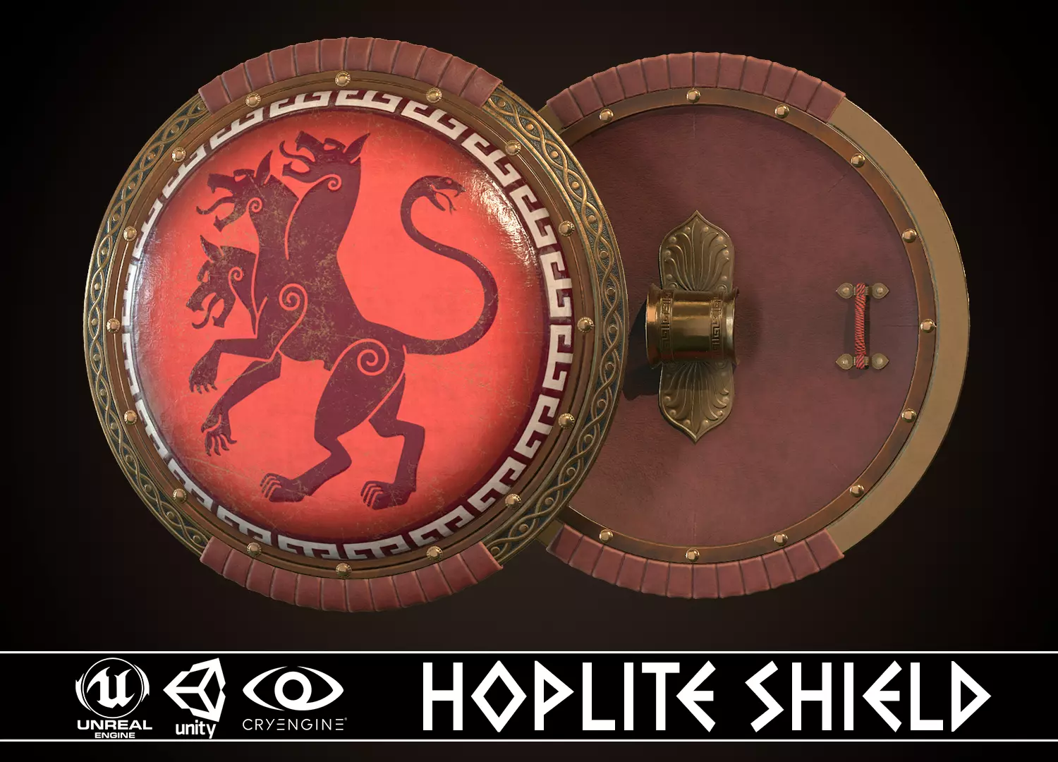 Hoplite Shield Cerberus Low-poly 3D model_0