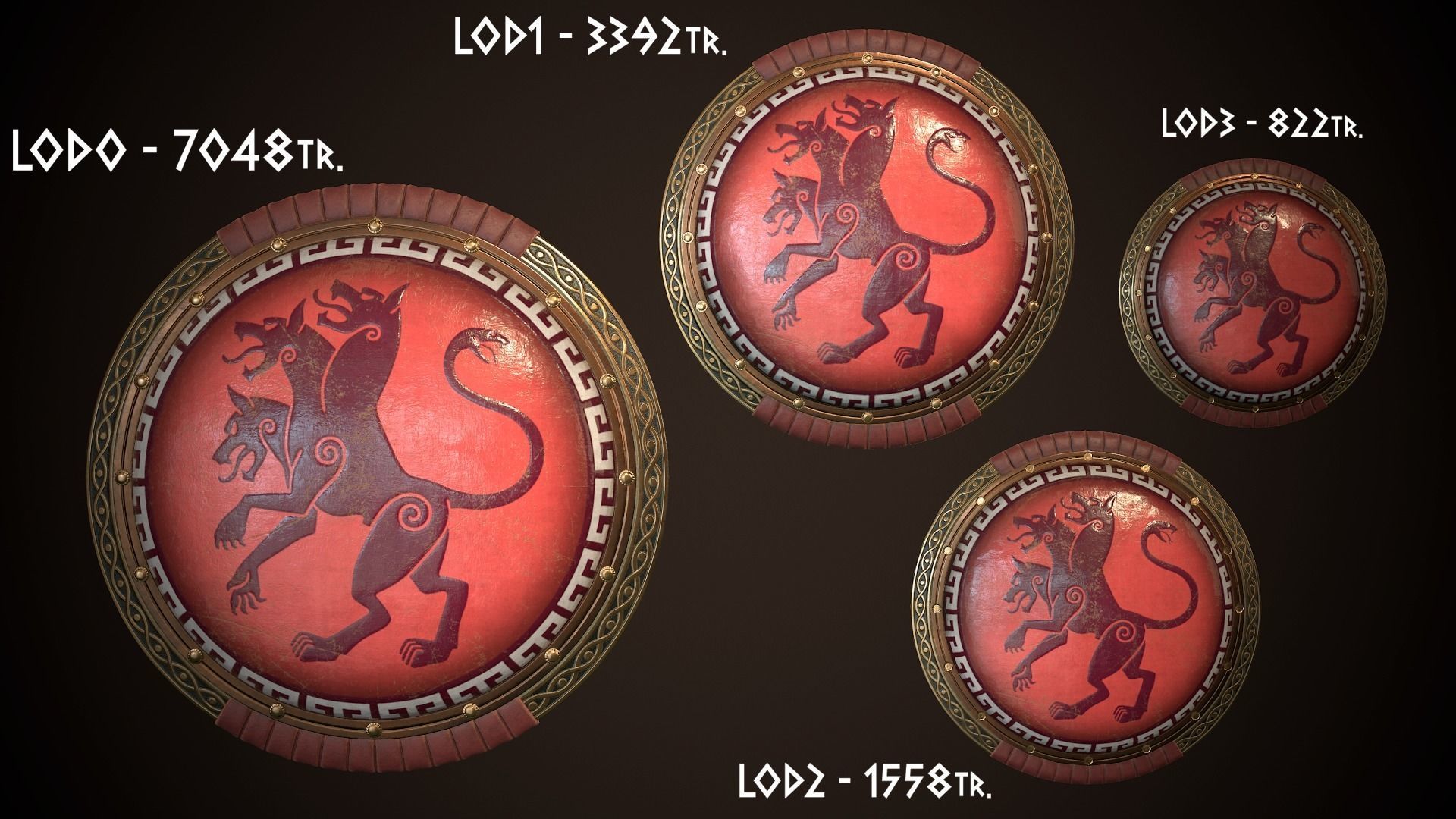 Hoplite Shield Cerberus Low-poly 3D model_26