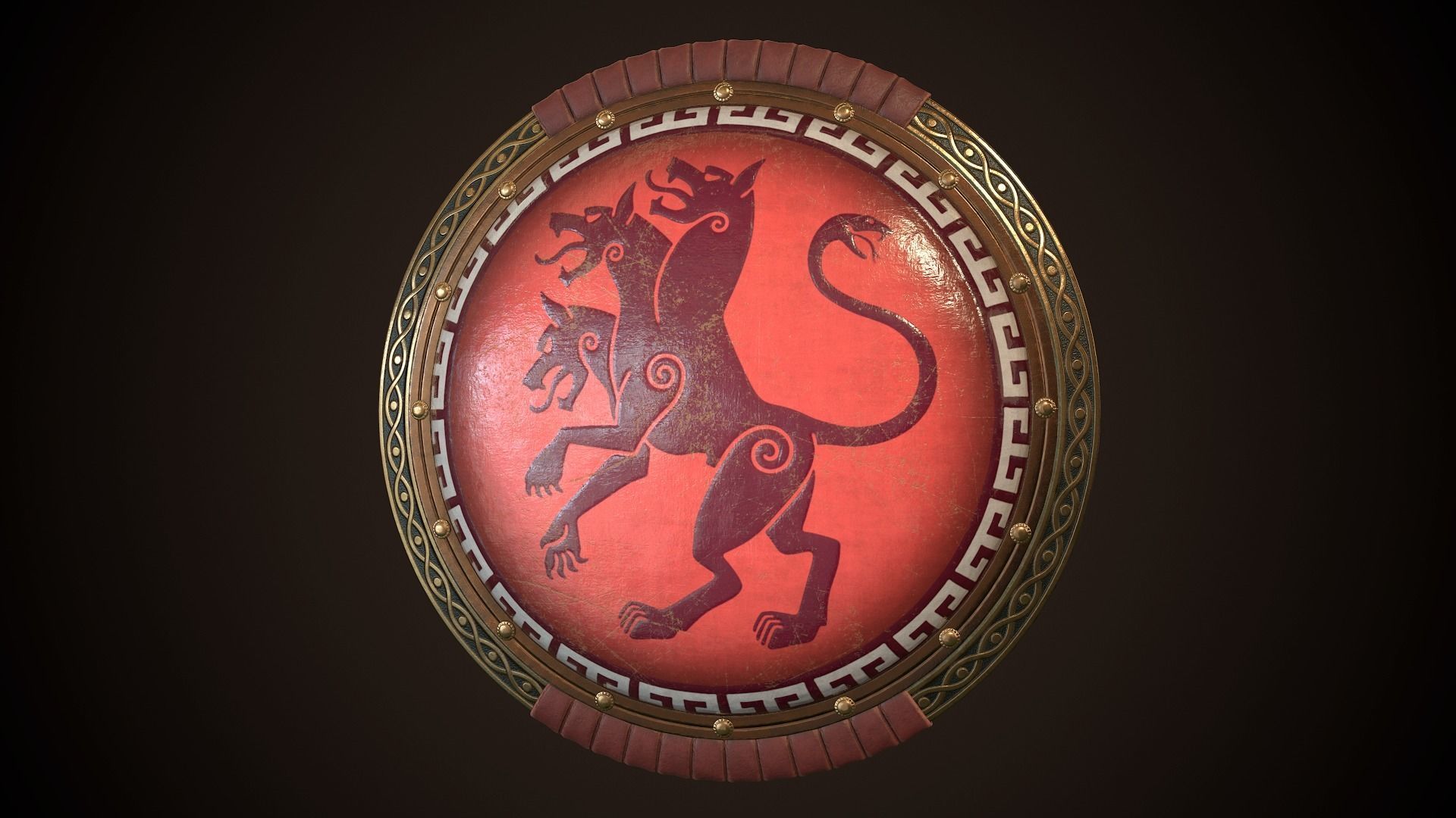 Hoplite Shield Cerberus Low-poly 3D model_2