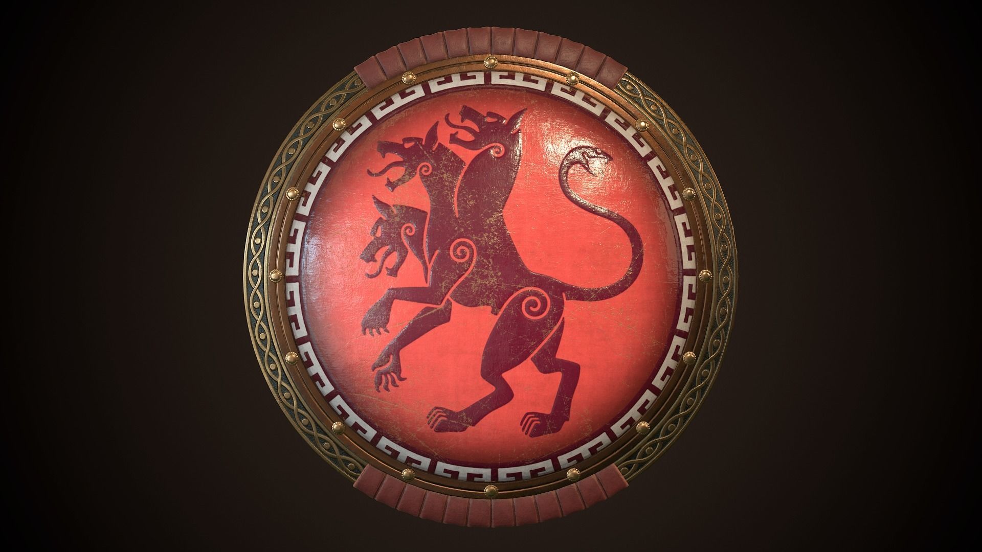 Hoplite Shield Cerberus Low-poly 3D model_1