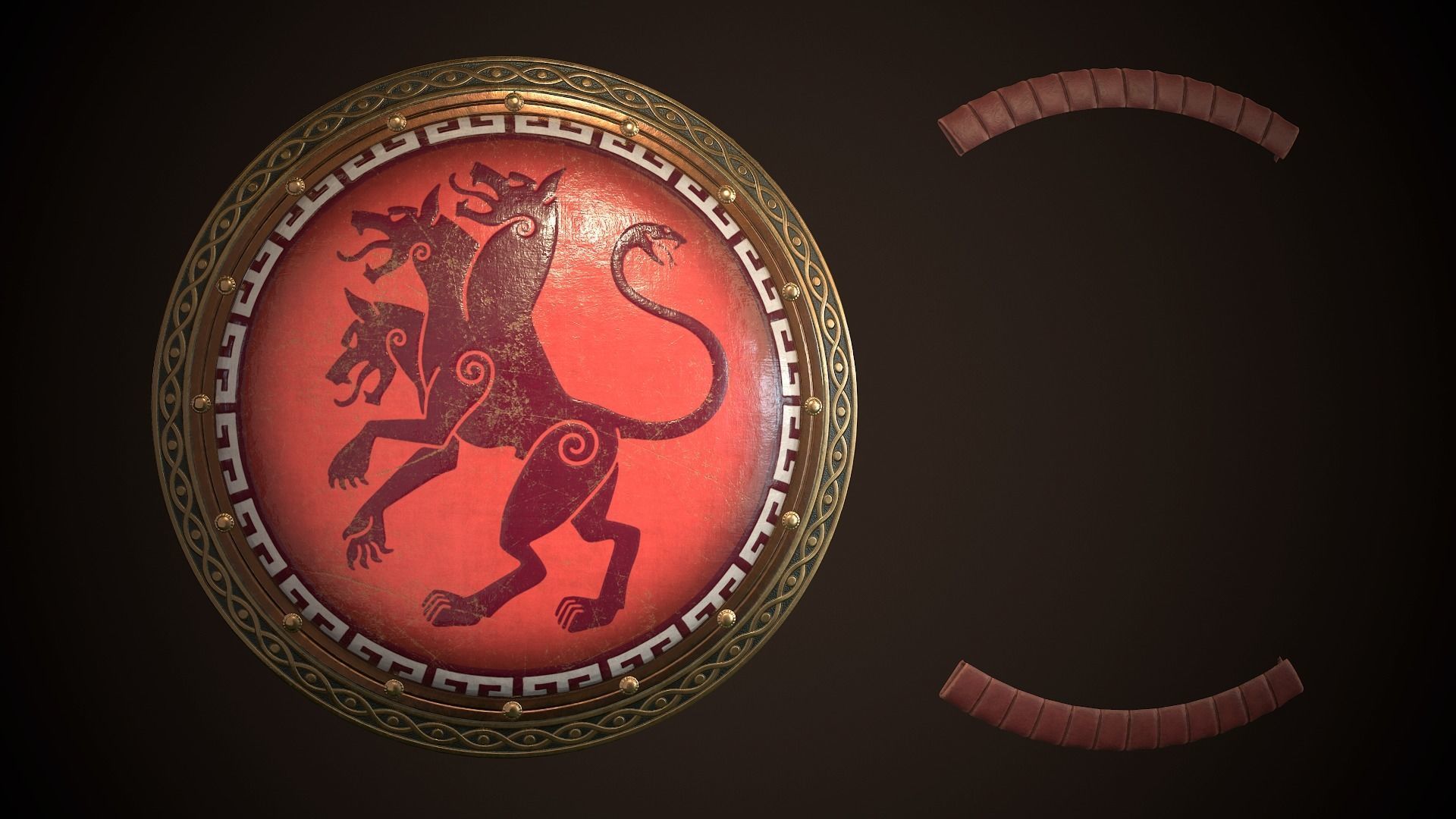 Hoplite Shield Cerberus Low-poly 3D model_25