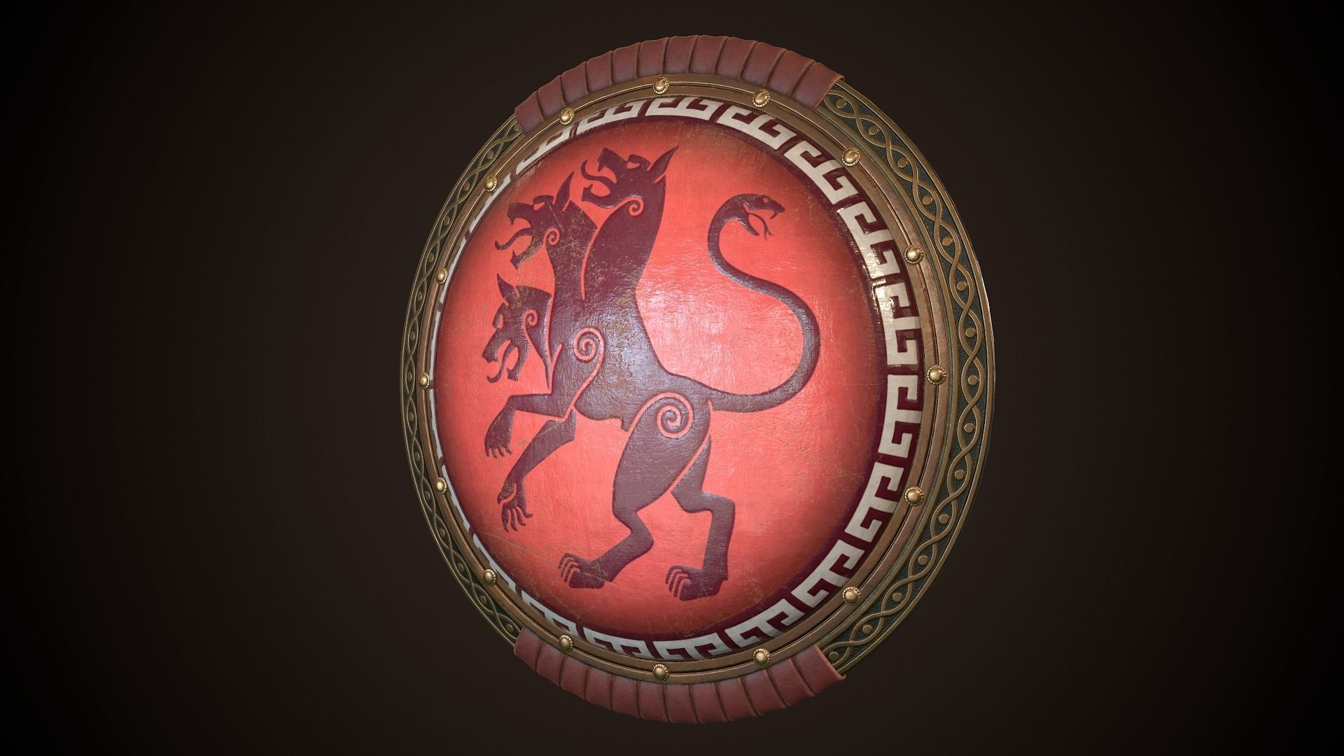 Hoplite Shield Cerberus Low-poly 3D model_3