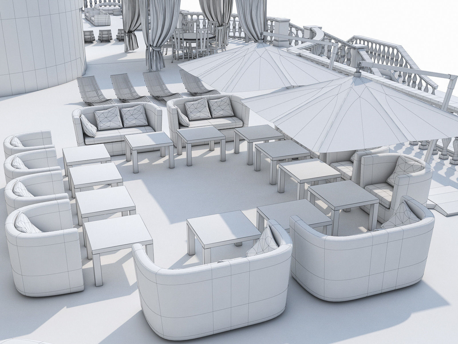 Luxury Terrace with Furniture  Low-poly 3D model_20