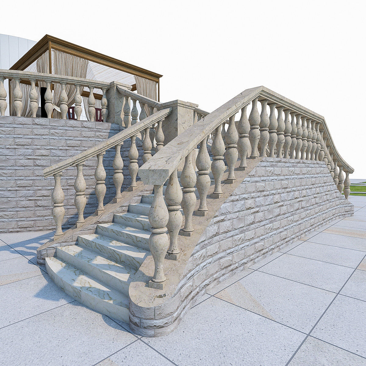 Luxury Terrace with Furniture  Low-poly 3D model_12