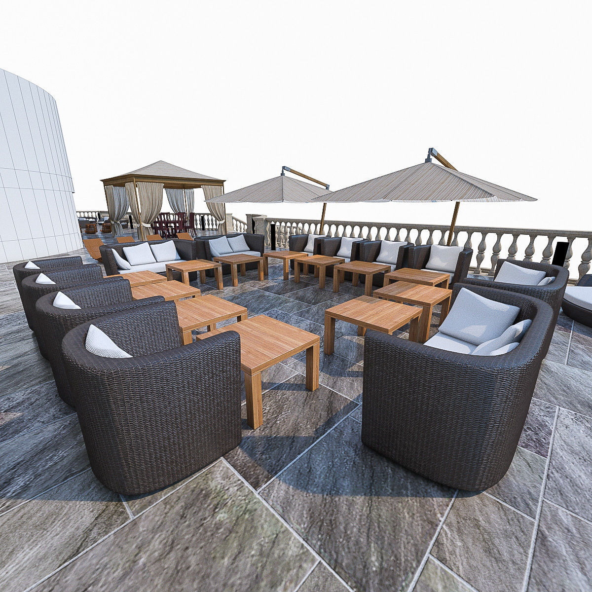 Luxury Terrace with Furniture  Low-poly 3D model_4