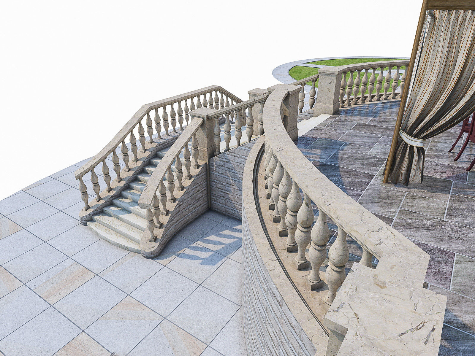 Luxury Terrace with Furniture  Low-poly 3D model_11