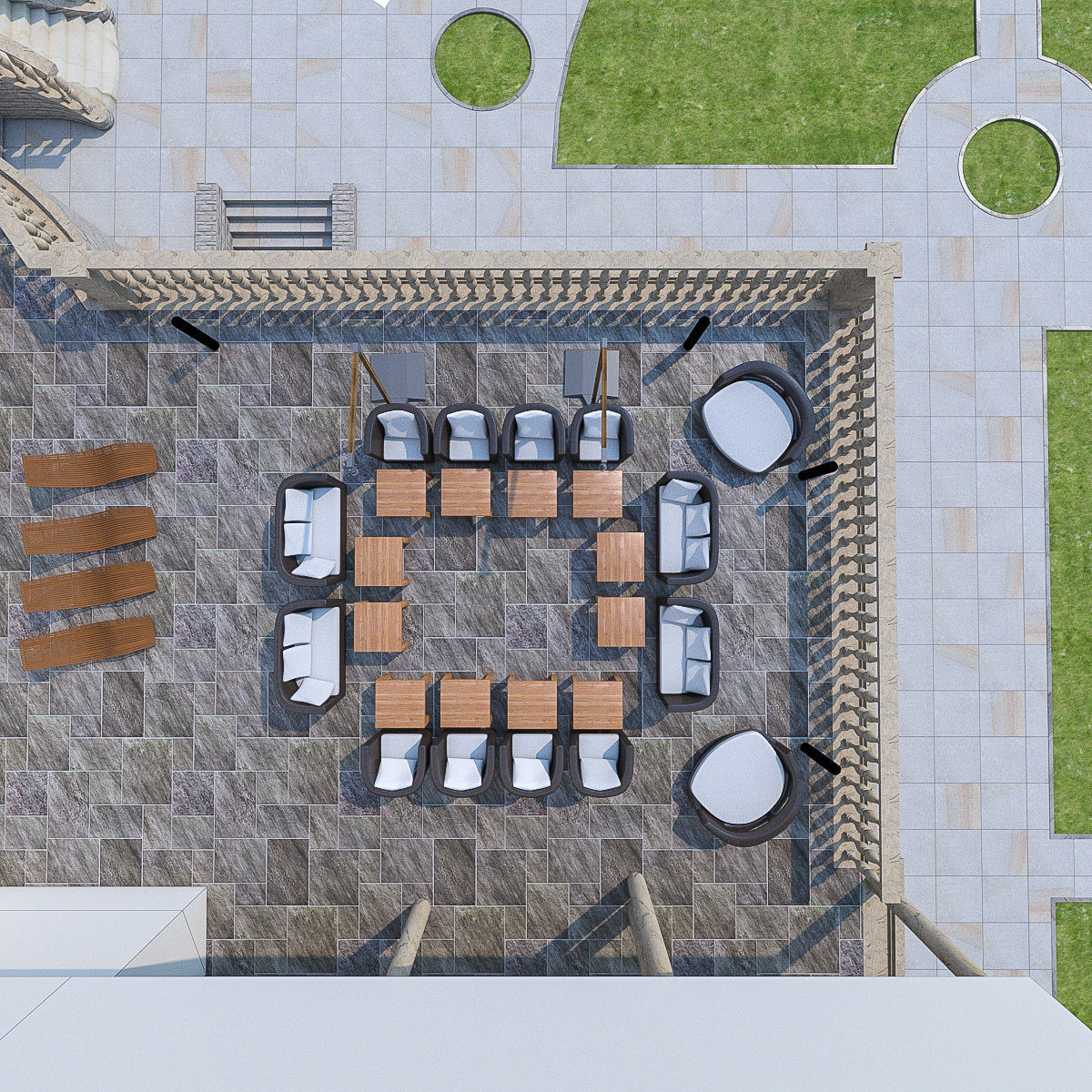 Luxury Terrace with Furniture  Low-poly 3D model_1