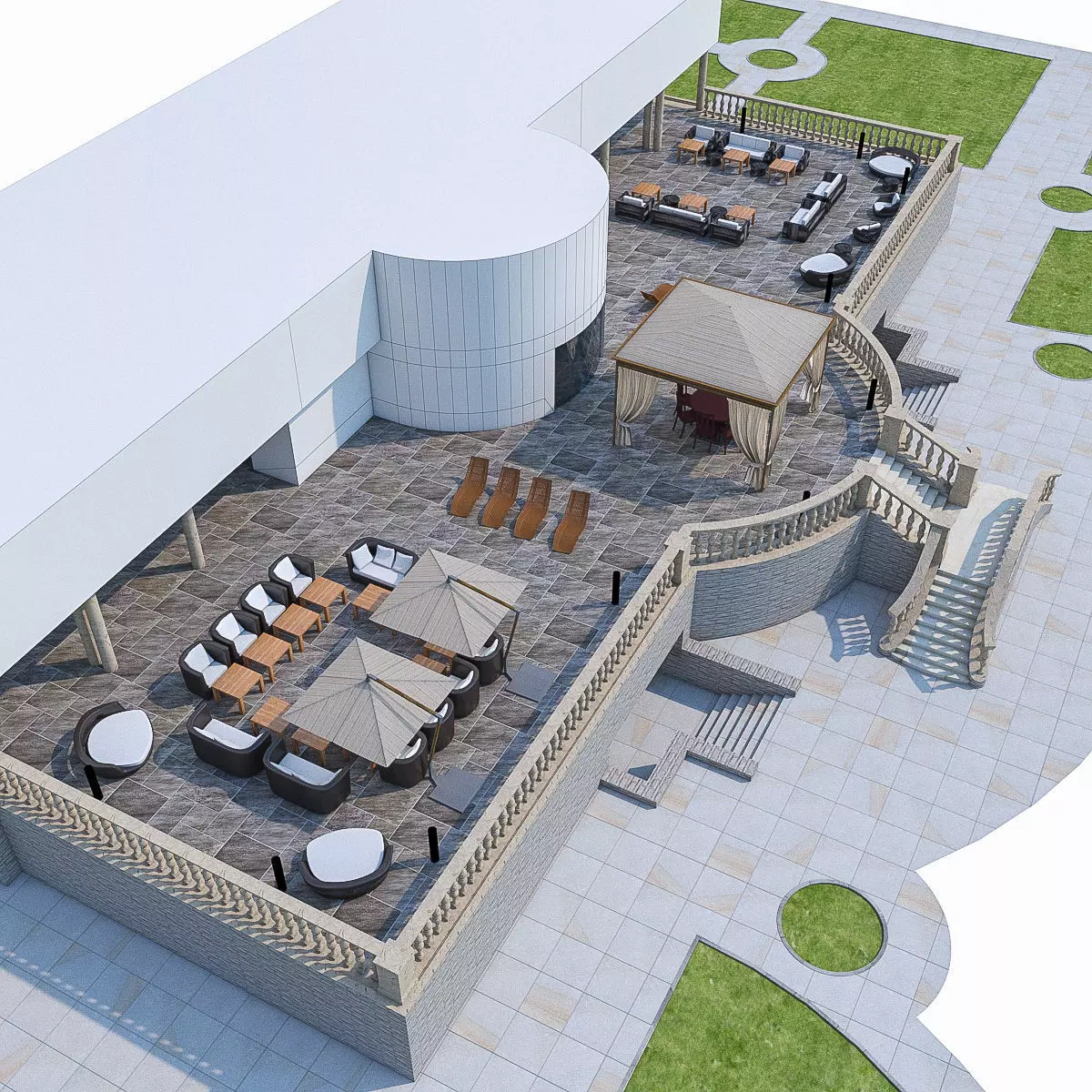 Luxury Terrace with Furniture  Low-poly 3D model_0