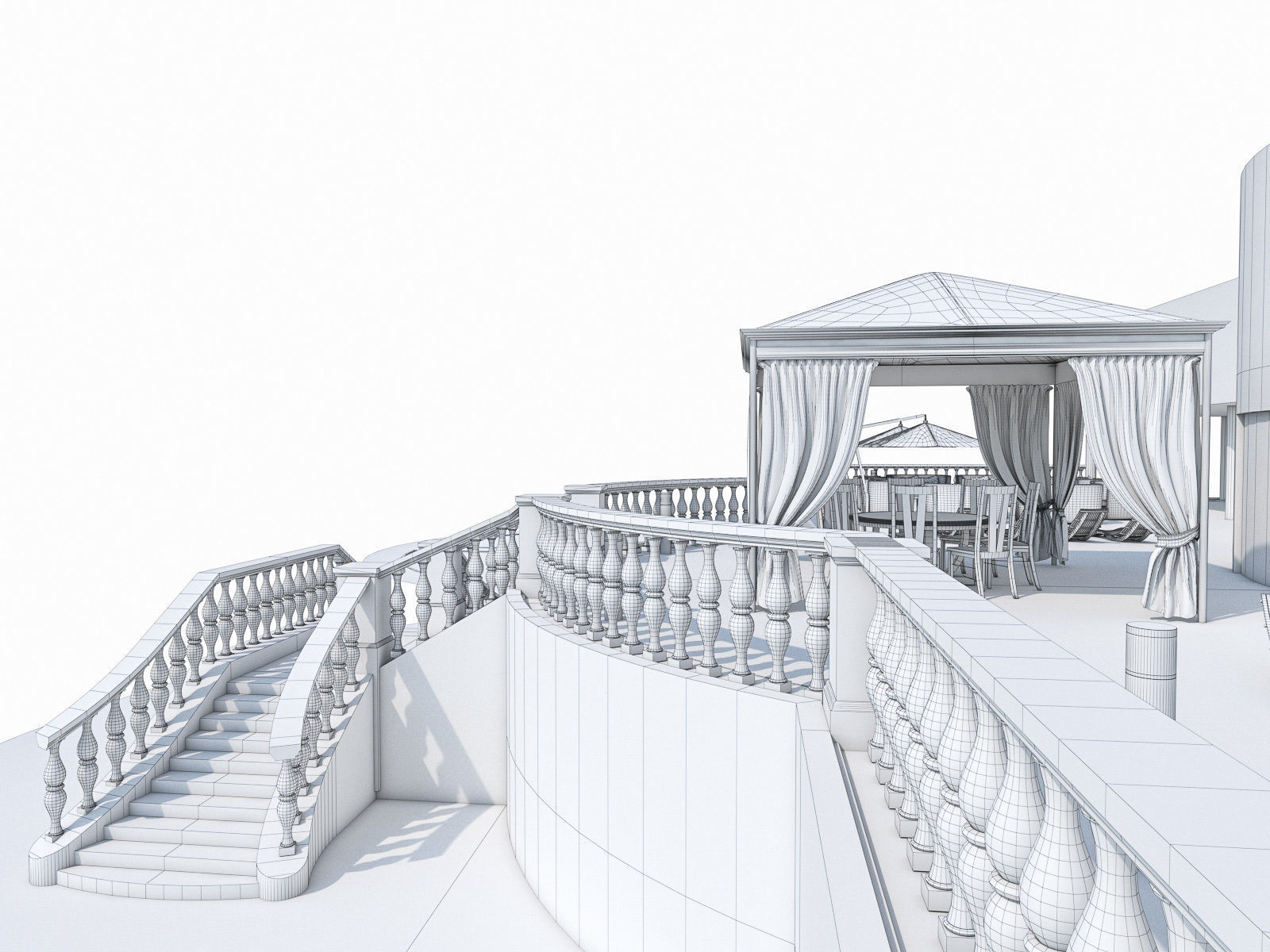 Luxury Terrace with Furniture  Low-poly 3D model_15