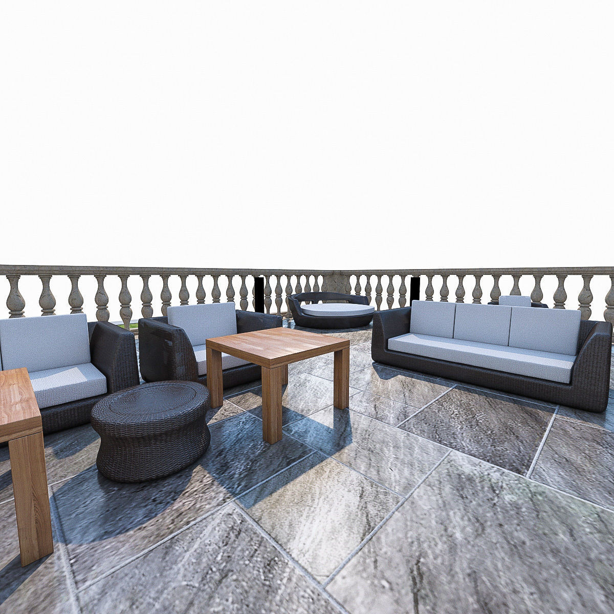 Luxury Terrace with Furniture  Low-poly 3D model_6