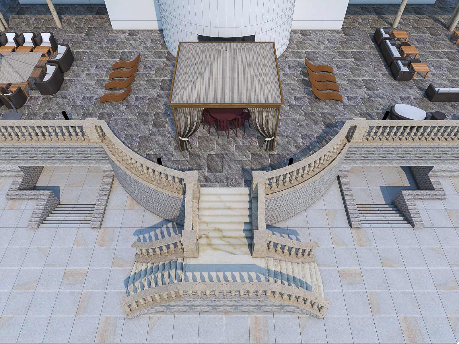 Luxury Terrace with Furniture  Low-poly 3D model_7