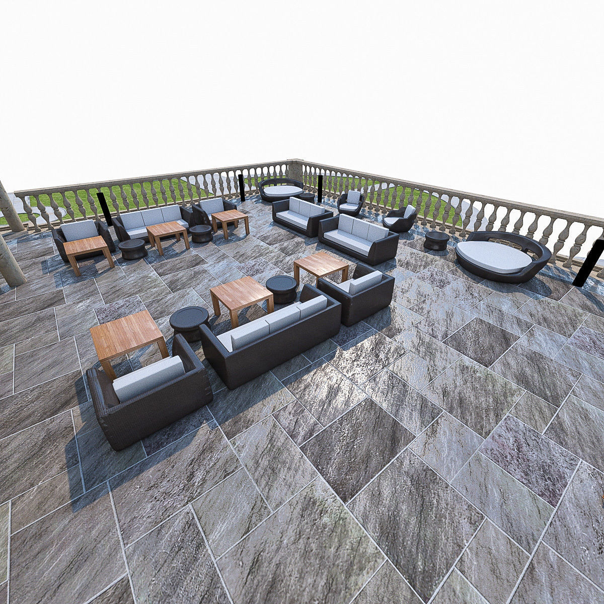 Luxury Terrace with Furniture  Low-poly 3D model_5