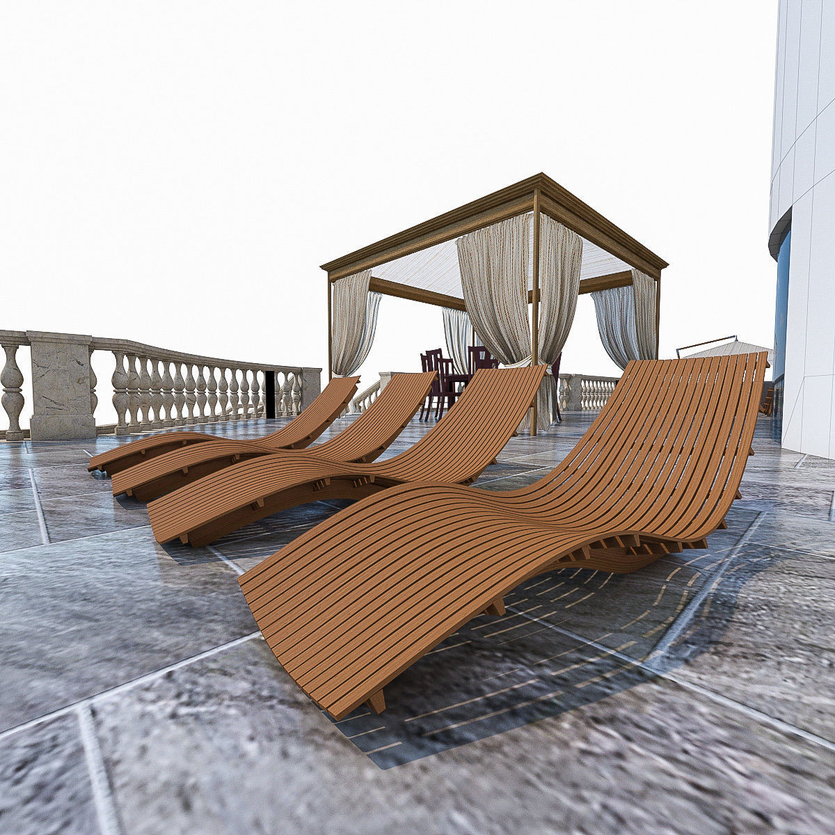 Luxury Terrace with Furniture  Low-poly 3D model_3