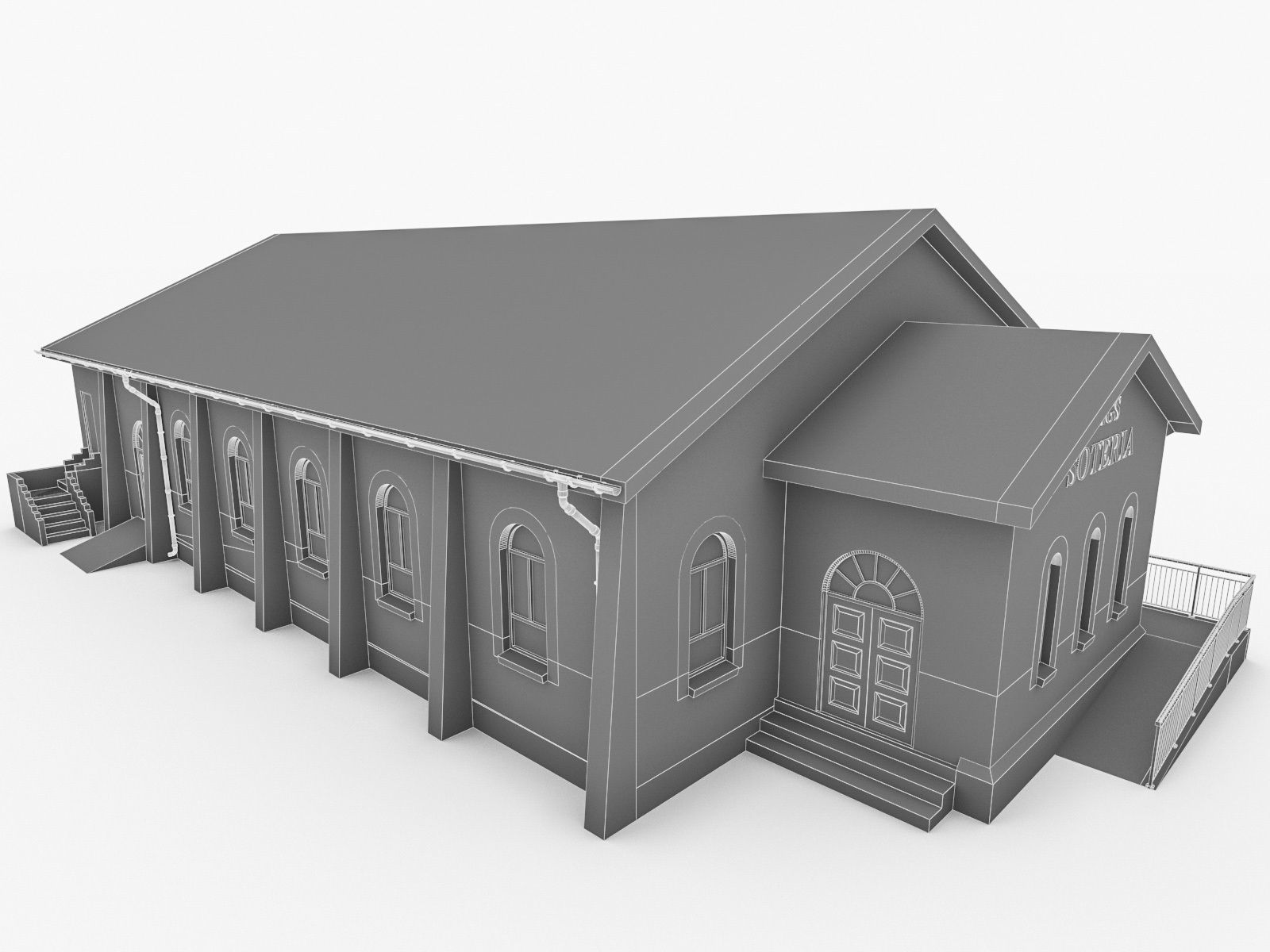 Church Building Low-poly 3D model_8