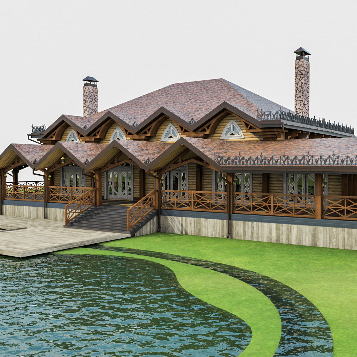 Chalet House  Low-poly 3D model_3