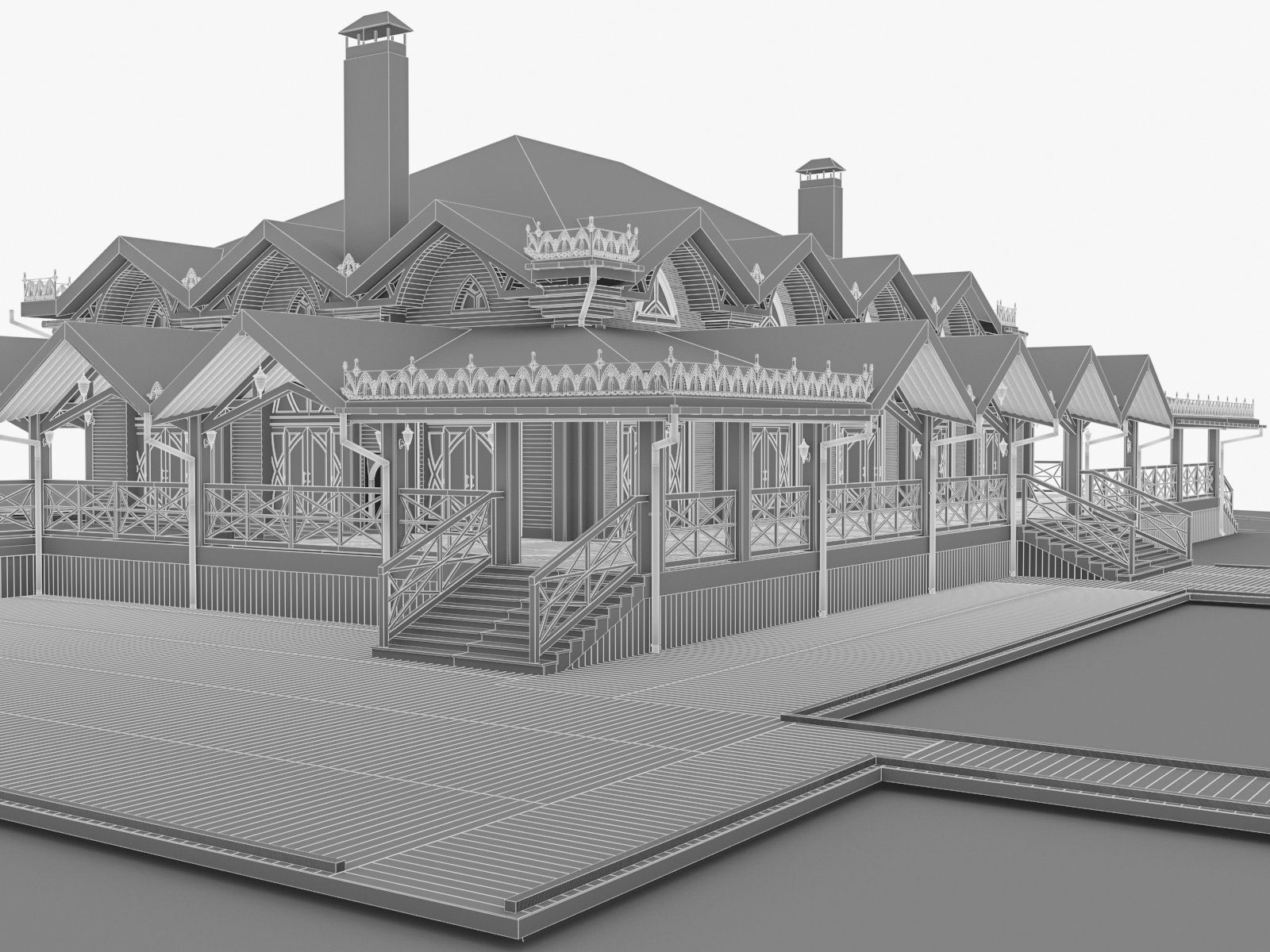 Chalet House  Low-poly 3D model_7