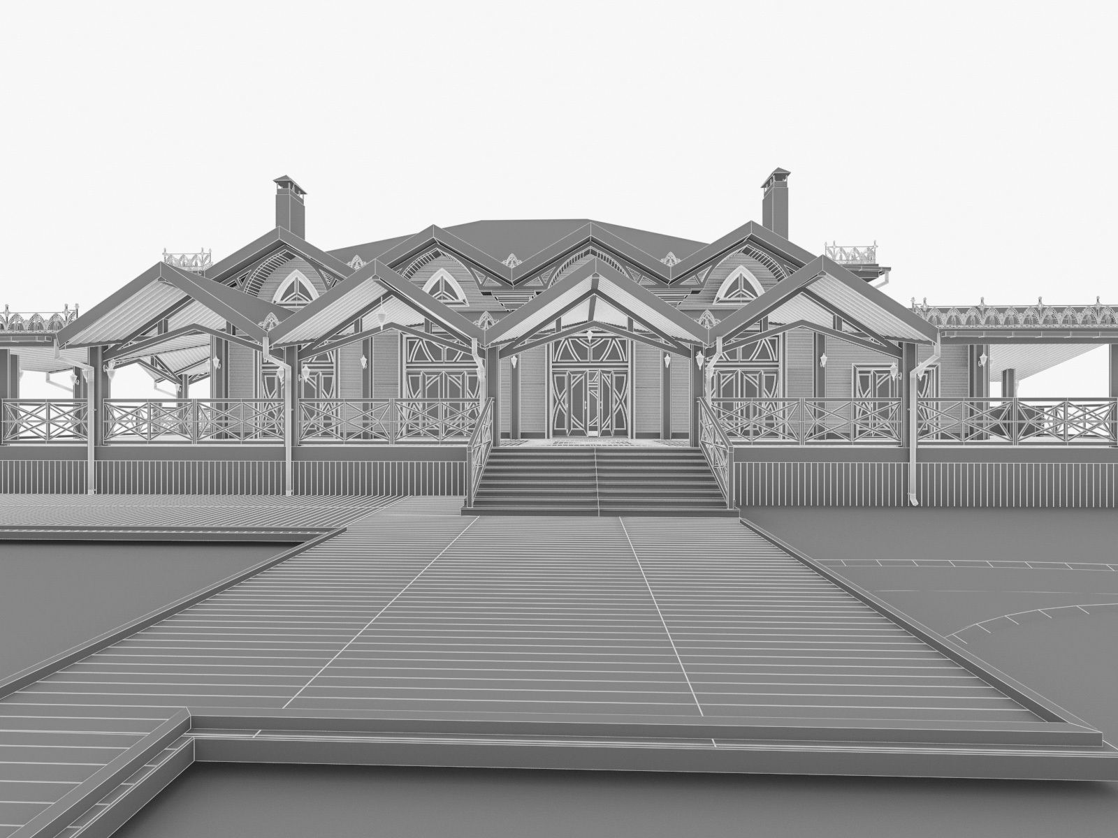 Chalet House  Low-poly 3D model_9