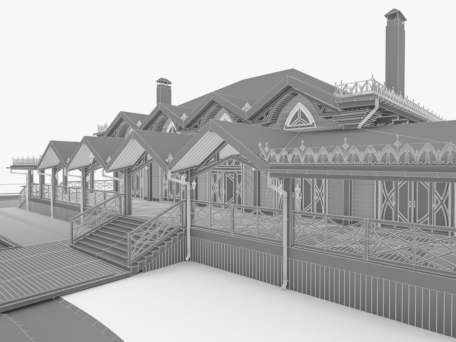 Chalet House  Low-poly 3D model_12
