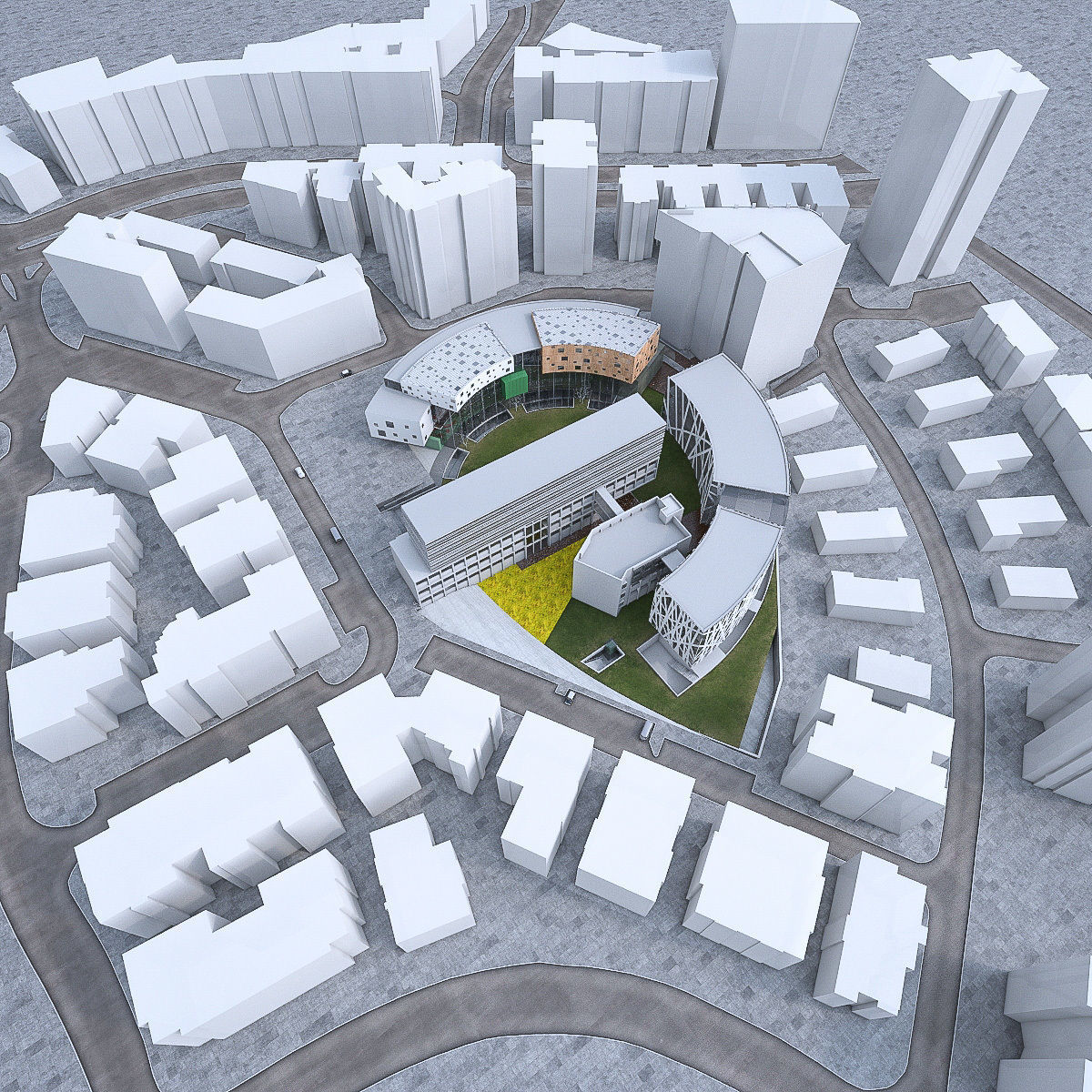 Campus Buildings Set 02  Low-poly 3D model_1